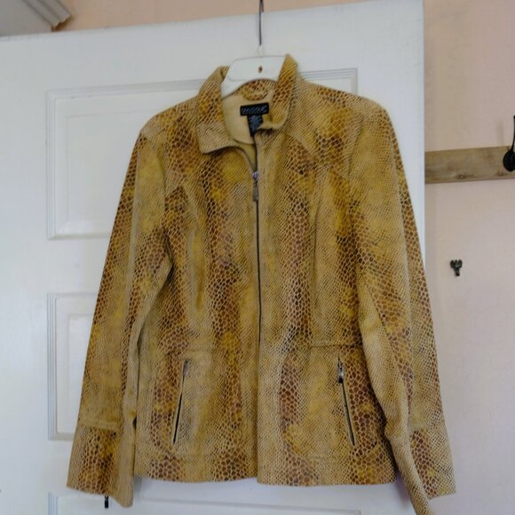 Dialogue Washable Tan Faux Suede Python Embossed Jacket Size Medium - Picture 1 of 5